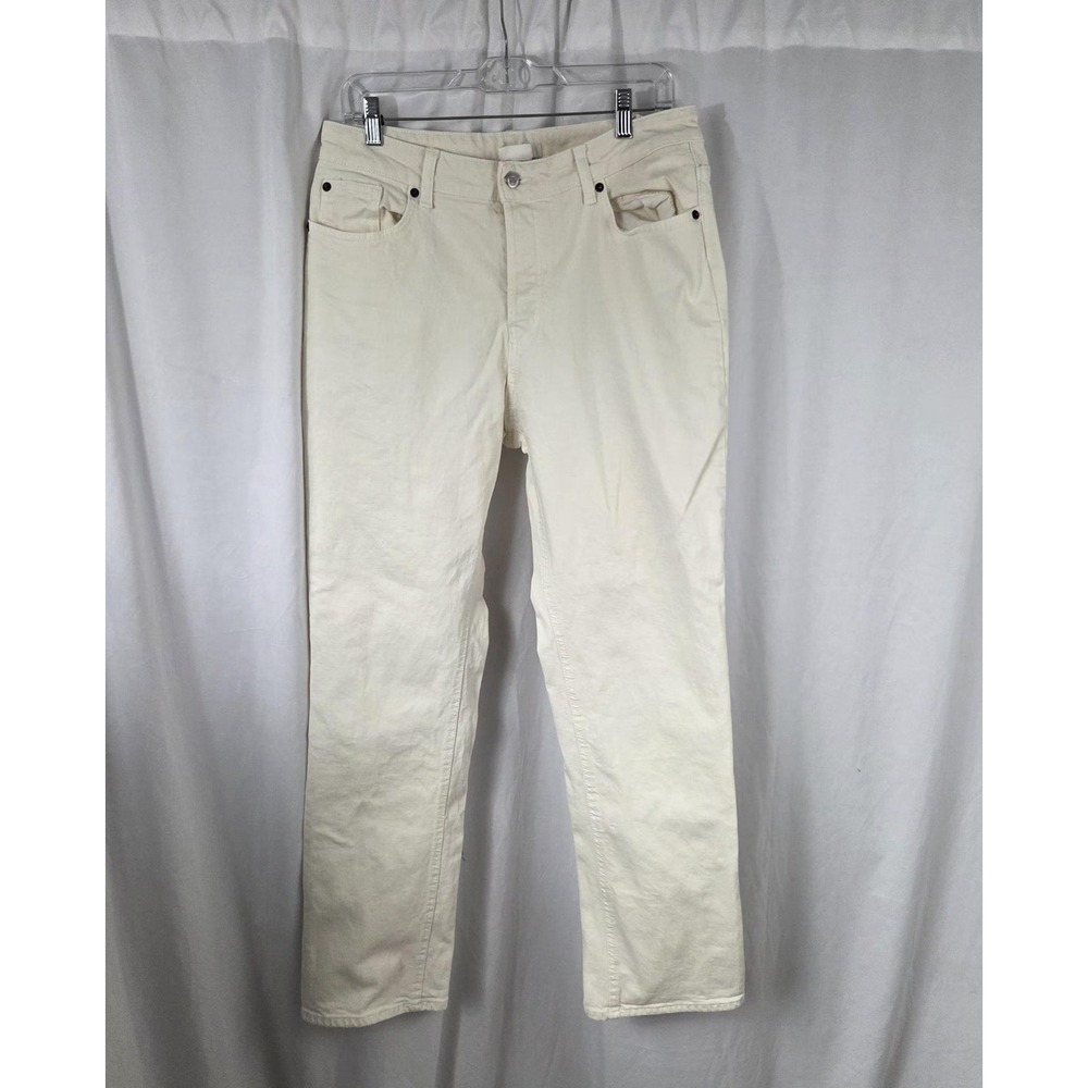 H&M Jeans Womens 12 White Mid Rise Straight Regular Fit Stretch Denim Pants